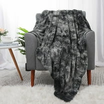PiccoCasa Luxury Faux Fur Bed Blanket 60"x 78" Throw Blankets for Couch Bed, Dark Gray