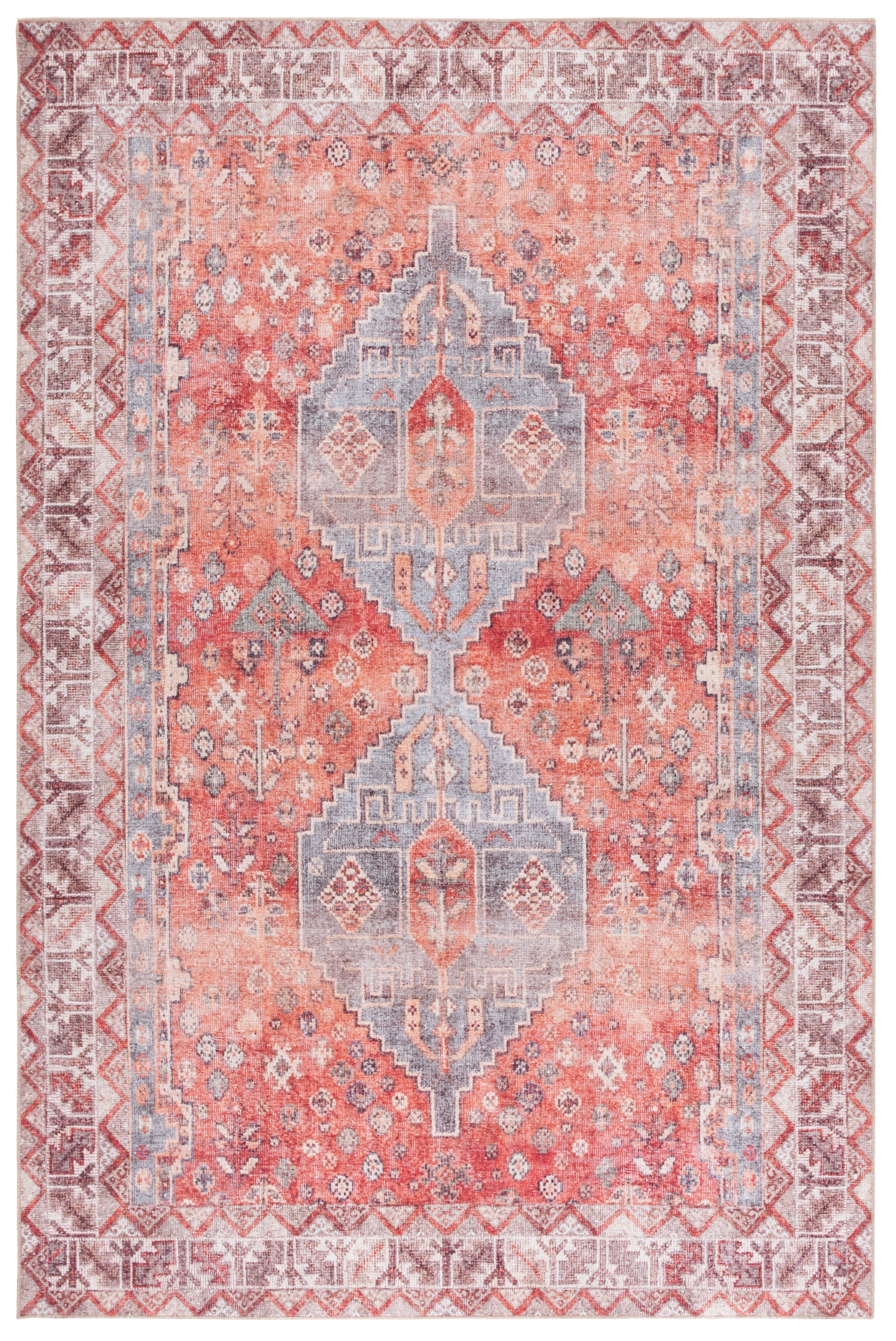 Safavieh Vintage Serapi Nita Medallion Machine Washable Area Rug, Red/Blue, 5' x 7'