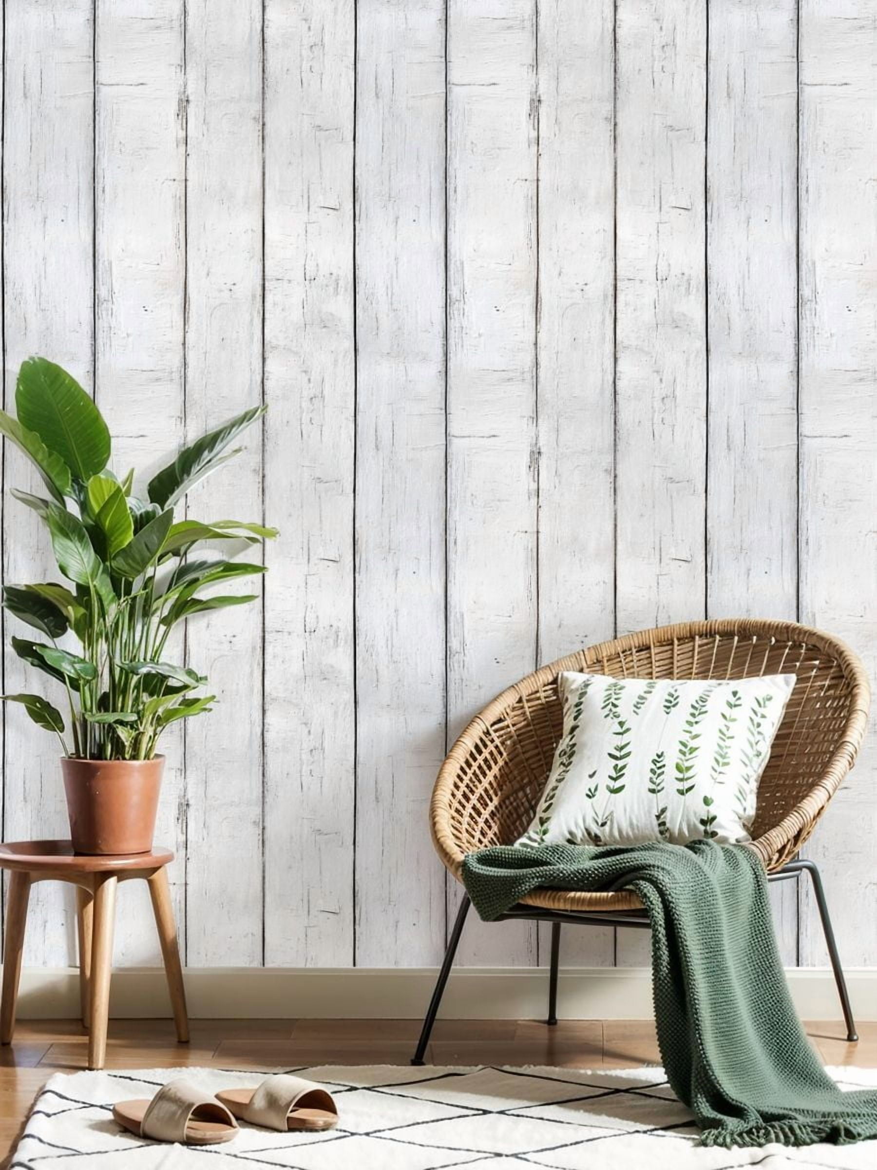 Vintage Peel and Stick Wallpaper White Wooden Plank Texture Distressed Aged Surface Wall Mural 23.6in x 9.8ft Removable Wall Paper Renter Friendly Wallpaper for Nursery Bedroom Cabinets