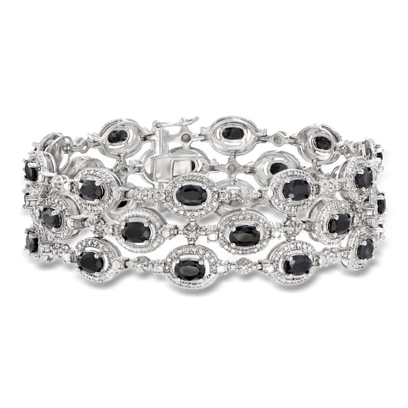 Ross-Simons 16.00 ct. t.w. Sapphire 3-Row Bracelet With Single Diamond in Sterling Silver, Women's, Adult
