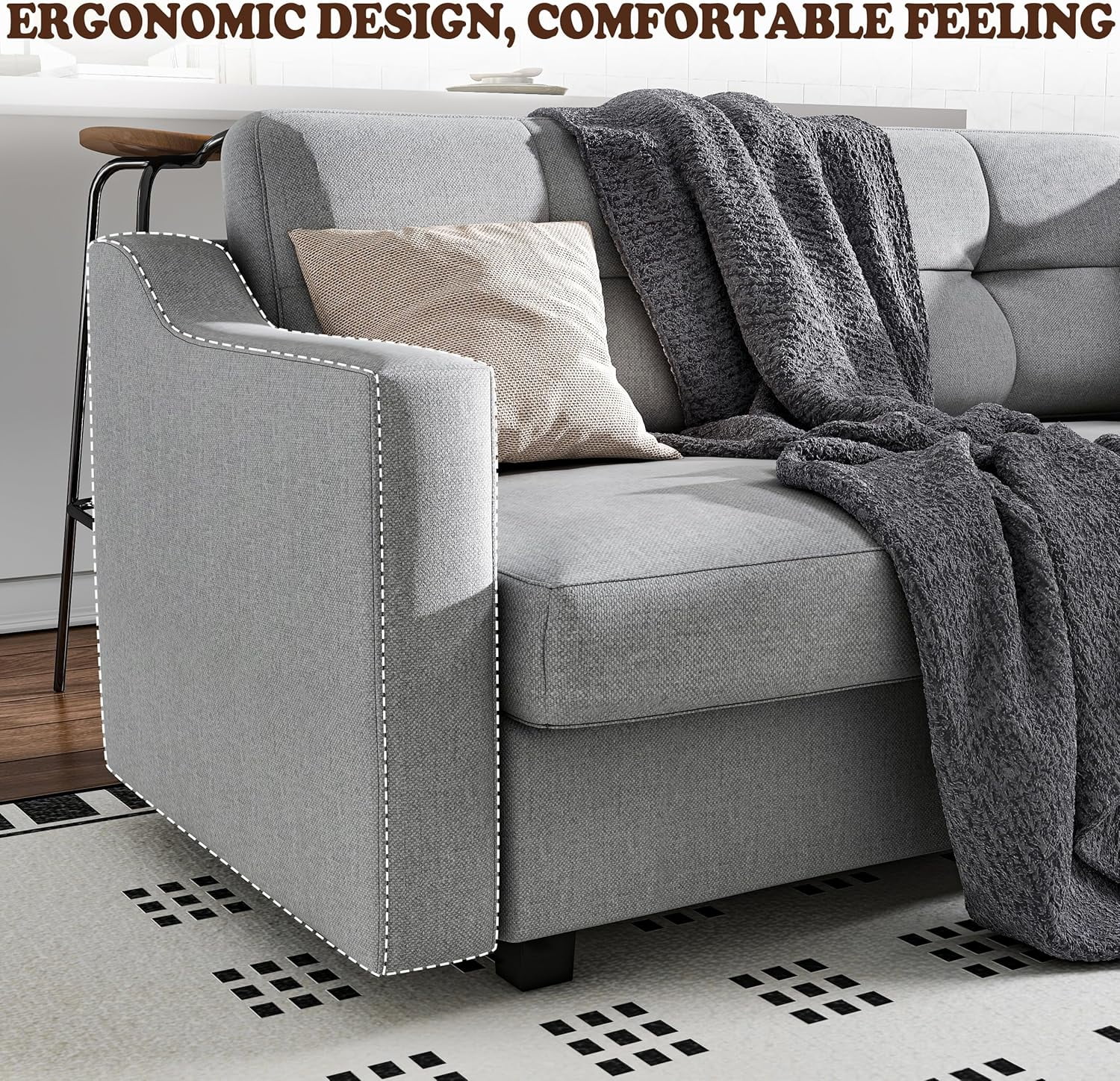 5 Seater Convertible Sectional Sofa, Linor L Shaped Sofa Couch for Living Room, Small Apartment, Reversible Sectional Couch, Light Grey