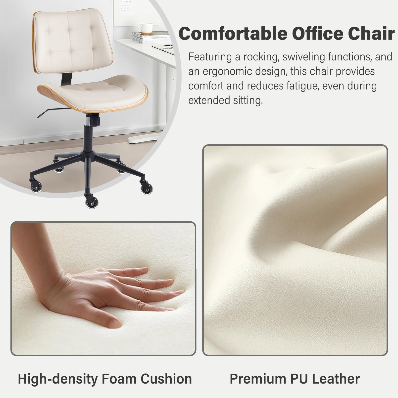 BFZ Height Adjustment and 360 Degree Rotation Office Desk Chair, Ivory