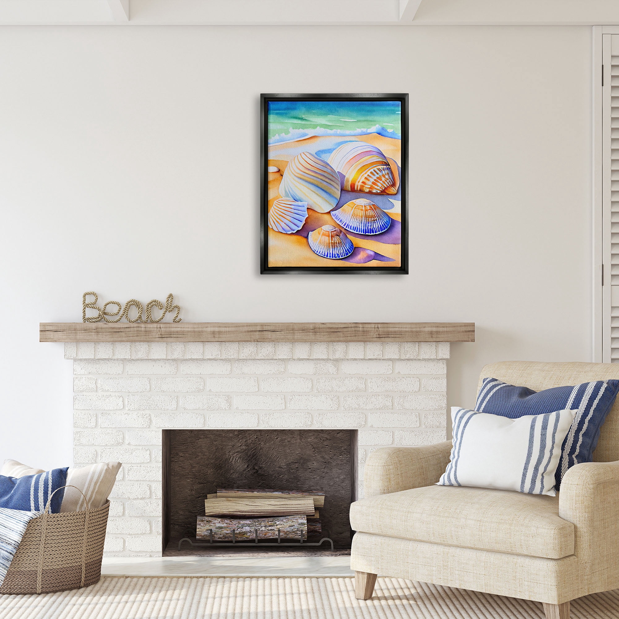 Stupell Industries Vibrant Seashells on Shore Nature Painting Black Floater Framed Art Print Wall Art, 25 x 31