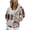 thumbnail image 2 of Lopecy-Sta Women's Floral Patchwork Zip-Up Hoodie, Drop Shoulder Long Sleeve Casual Sweatshirt with Pockets for Daily Wear Wine S, 2 of 6