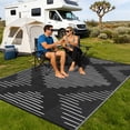 thumbnail image 4 of Reversible Waterproof Outdoor Rug - Plastic Patio Mat - Easy Clean, Carry Bag, Lightweight - 6x9ft Black and White - USA Spec, 4 of 8