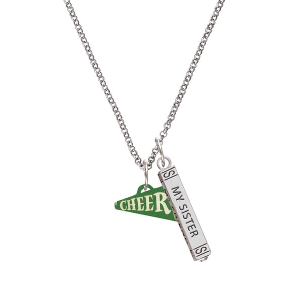 Delight Jewelry Acrylic 3/4" Green Cheer Megaphone Silvertone Always My Sister Bar Charm Necklace, 23"