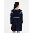 thumbnail image 3 of Time and Tru Women's Embroidered Cotton Mini Dress with Long Blouson Sleeves, Sizes XS-XXXL, 3 of 5