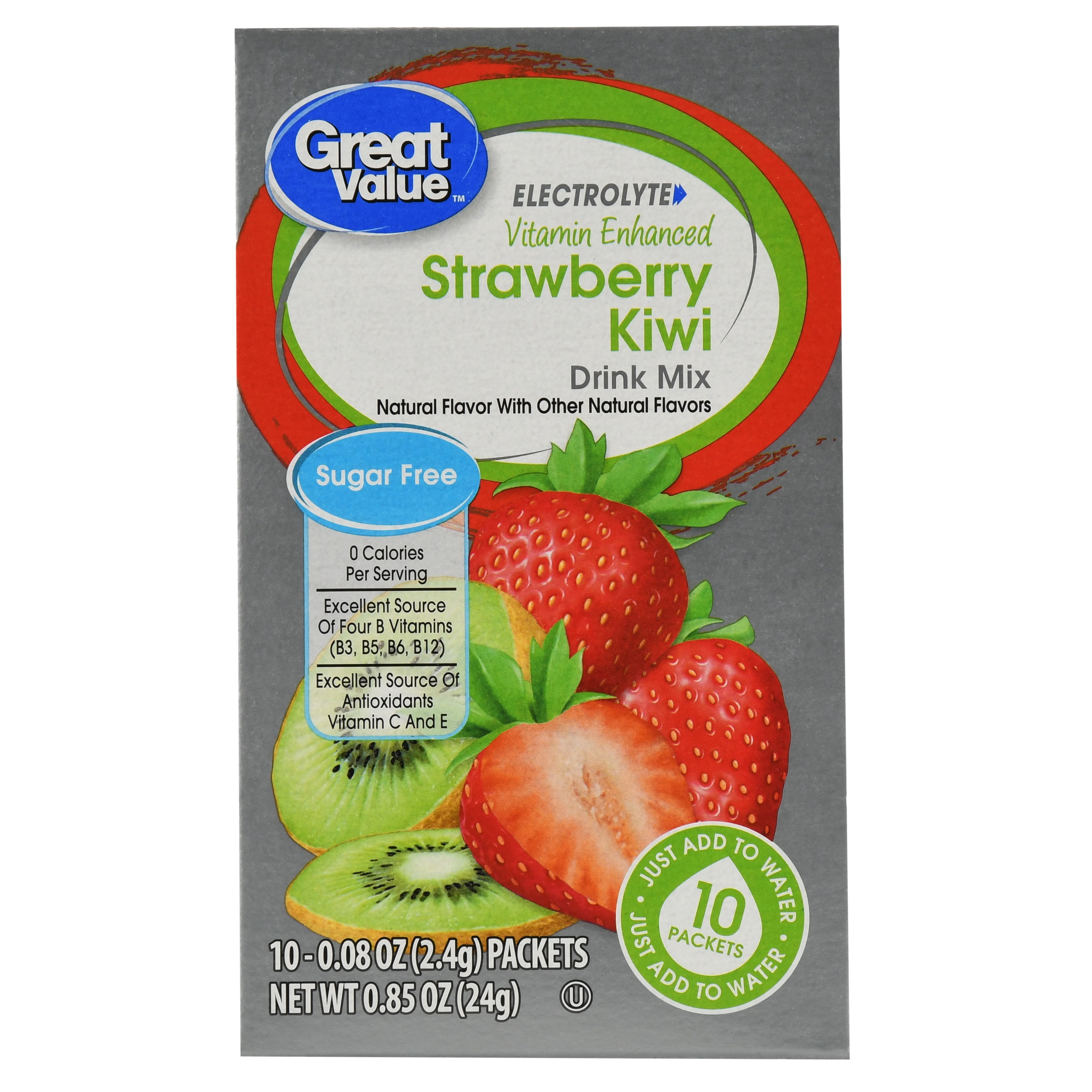 Great Value SugarFree Electrolyte Strawberry Kiwi Drink Mix, 0.85 Oz