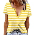 thumbnail image 2 of Odbmxy Short Sleeve Blouse for Women V-Neck Summer Womens Tshirts Slim Casual Yellow Striped Button Pullover Daily Tops, 2 of 6