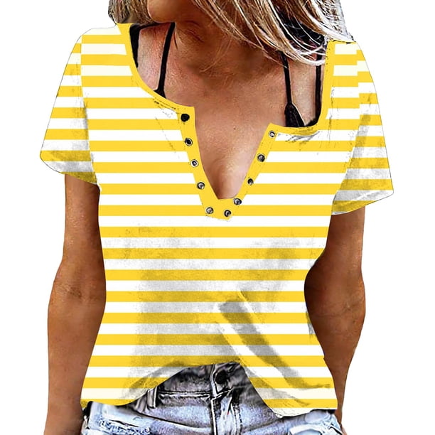Camisas de Manga Corta para las Mujeres Casual Impresión No Estructurada Botón Arriba Blusa Cuello Tripulado Top de Verano, Tops de Manga Corta de las Mujeres Casual