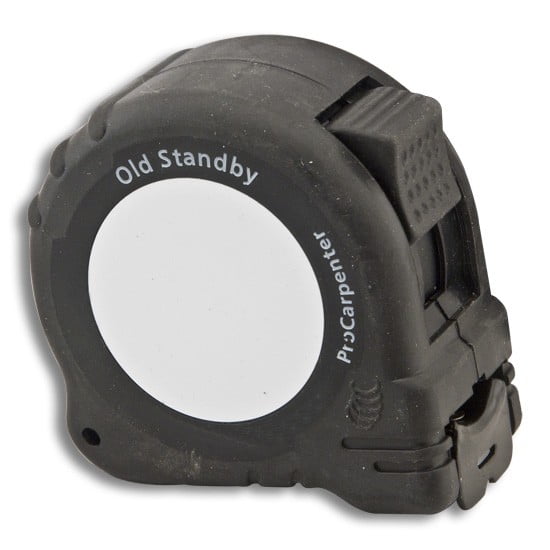 Standard Tape Measure 1' Wide 16' Long Heavy duty Pro-carpenter Series features an erasable note pad, pencil sharpener, rugged rubberized case and a super thick 1' wide blade