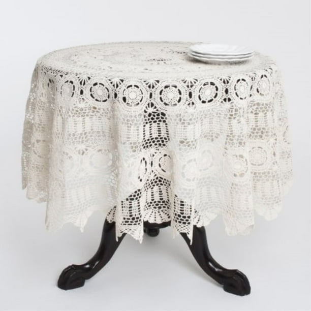 Fennco Styles Handmade Crochet Lace Cotton Tablecloth 30 Round Table Topper Ecru Com Fennco Styles Handmade Crochet Lace, 30 Inch Round Table Topper