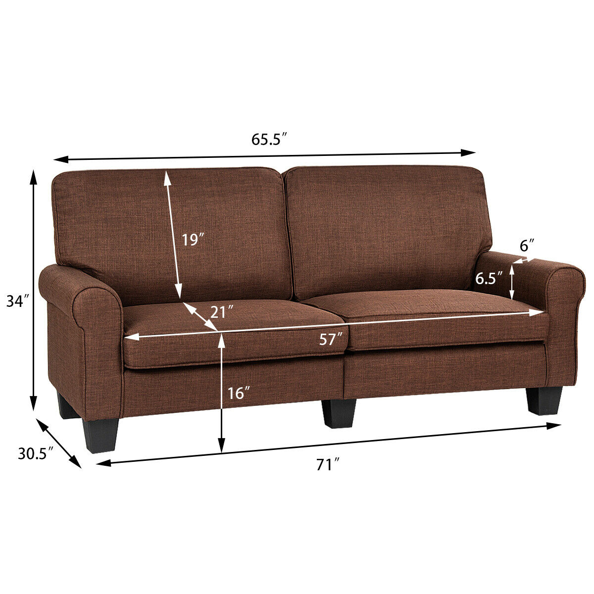 Gymax Sofa Couch Loveseat Fabric Upholstered Curved Armrest Home Living Room Furniture - image 2 of 10