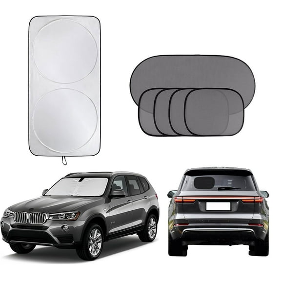 6pcs Window Sun Shade for Car, Foldable Front Window Sun Visor for Car with Mesh Sunshade for Side & Rear Window 59 x 33.5 for Sedan, SUV