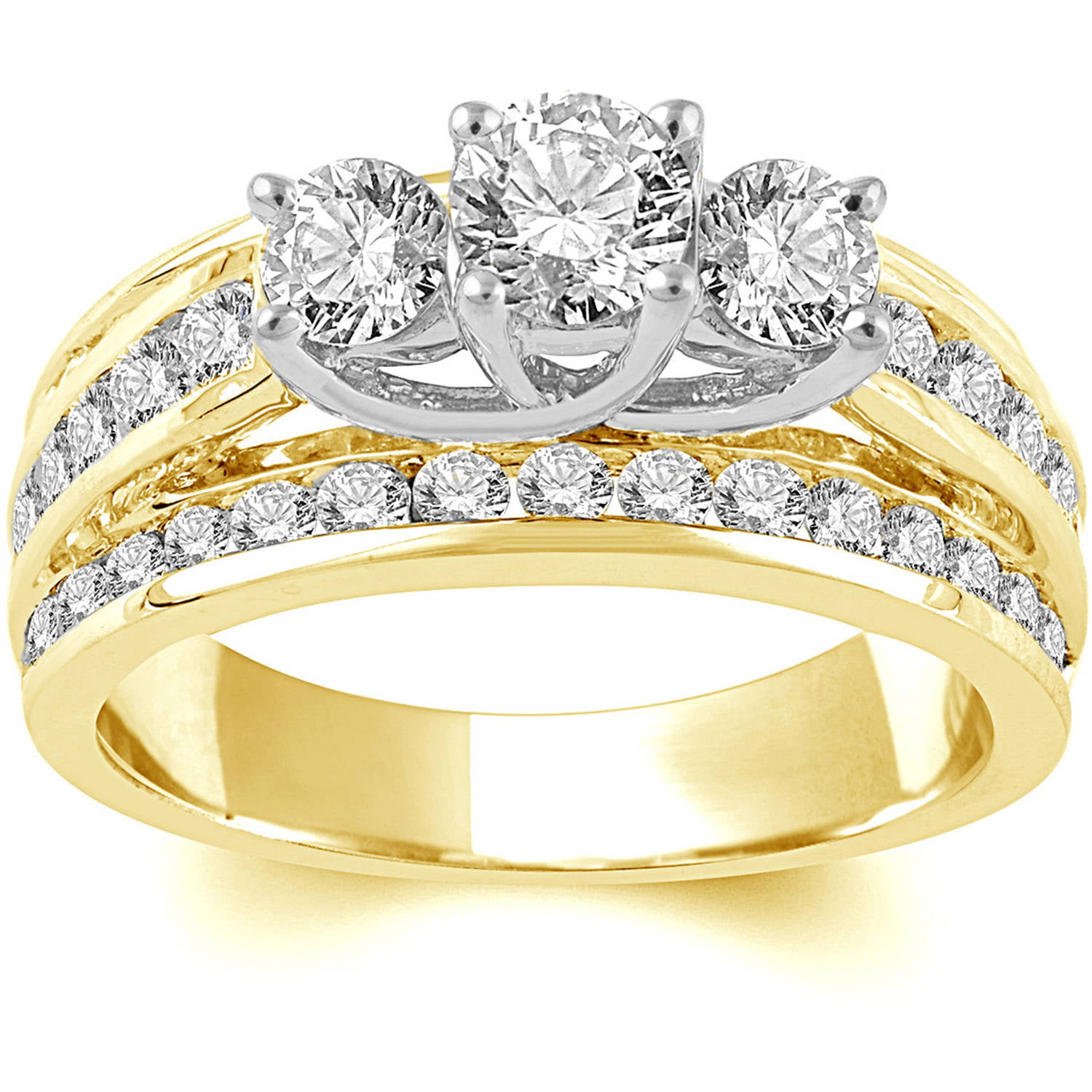 14k Yellow Gold 2.0 Ct Diamond Solitaire Engagement Ring 3 Three Stone Round Cut 