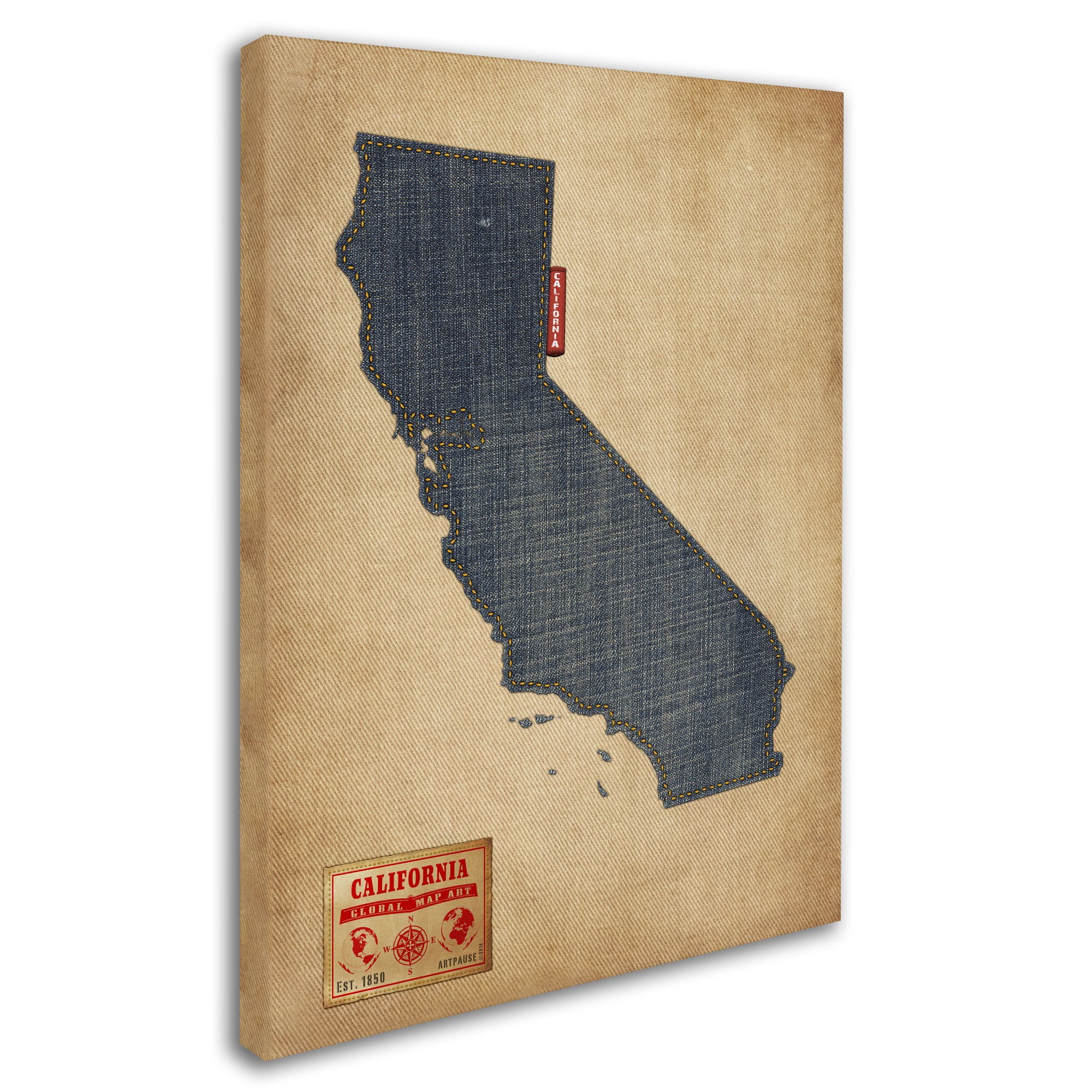 Trademark Fine Art "California Map Denim Jeans Style" Canvas Art by Michael Tompsett