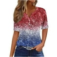 thumbnail image 2 of VKOYWKM USA Flag Tops for Women 4th of July Patriotic T Shirts Independence Day Star Stripe Graphic Tees Henley Shirts Short Sleeve Button V Neck Red White and Blue Tshirts, 2 of 5