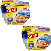 GladWare Entre Food Storage Containers with Glad Lock Tight Seal  BPA Free  Medium Square Plastic Containers Hold Up to 25 Ounces of Food, 5 Count - 2 Pack