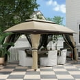 thumbnail image 2 of Barara King Gazebo, Outdoor Canopy Shelter,10' x 13' Patio Gazebo with Netting & Curtains, Vented Roof, Beige, 2 of 13