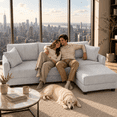 thumbnail image 4 of Avobird 100-inch L-shaped Sofa with dual charging ports at the arms, Corduroy Fabric, Upholstered Deep Seat Couches for Living Room, Gray, 4 of 7