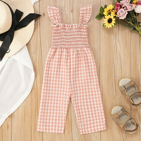 SNKSDGM Baby Rompers Girl 12 Months Toddler Girls Sleeveless Lattice Prints Tops Bottoms Jumpsuit Clothes 18-24 Months