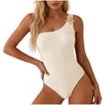 thumbnail image 2 of Mifsaly Womens One Shoulder One Piece Swimsuit Tummy Control Scalloped Trim Starfish Detail Monokini Textured Bathing Suit Elegant Slim Fit Beach Pool Party Swimwear S, 2 of 5