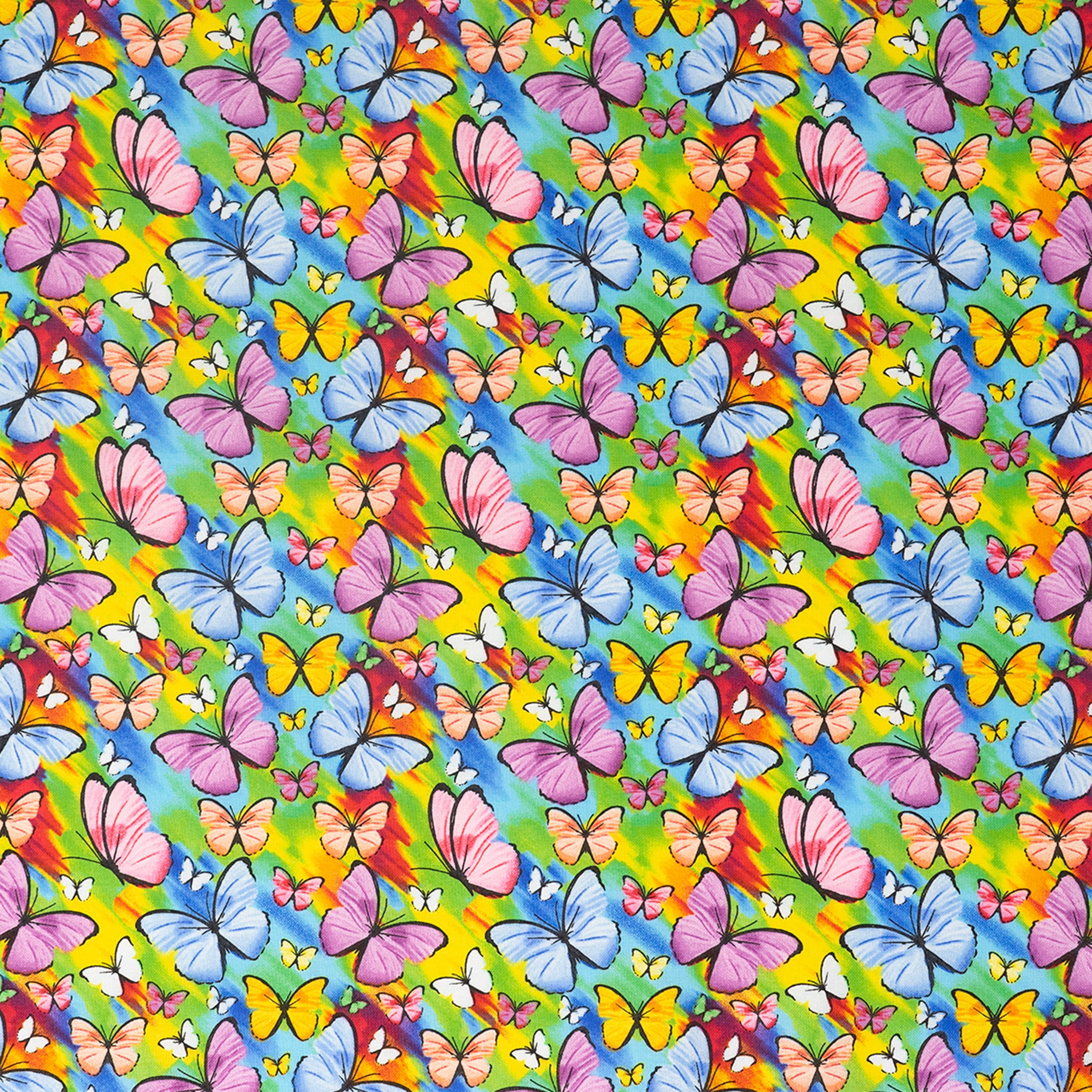Singer Fabric, 100% Cotton, Sewing & Crafting, 44" Wide, Rainbow Bright Butterflies, Cut by Yard