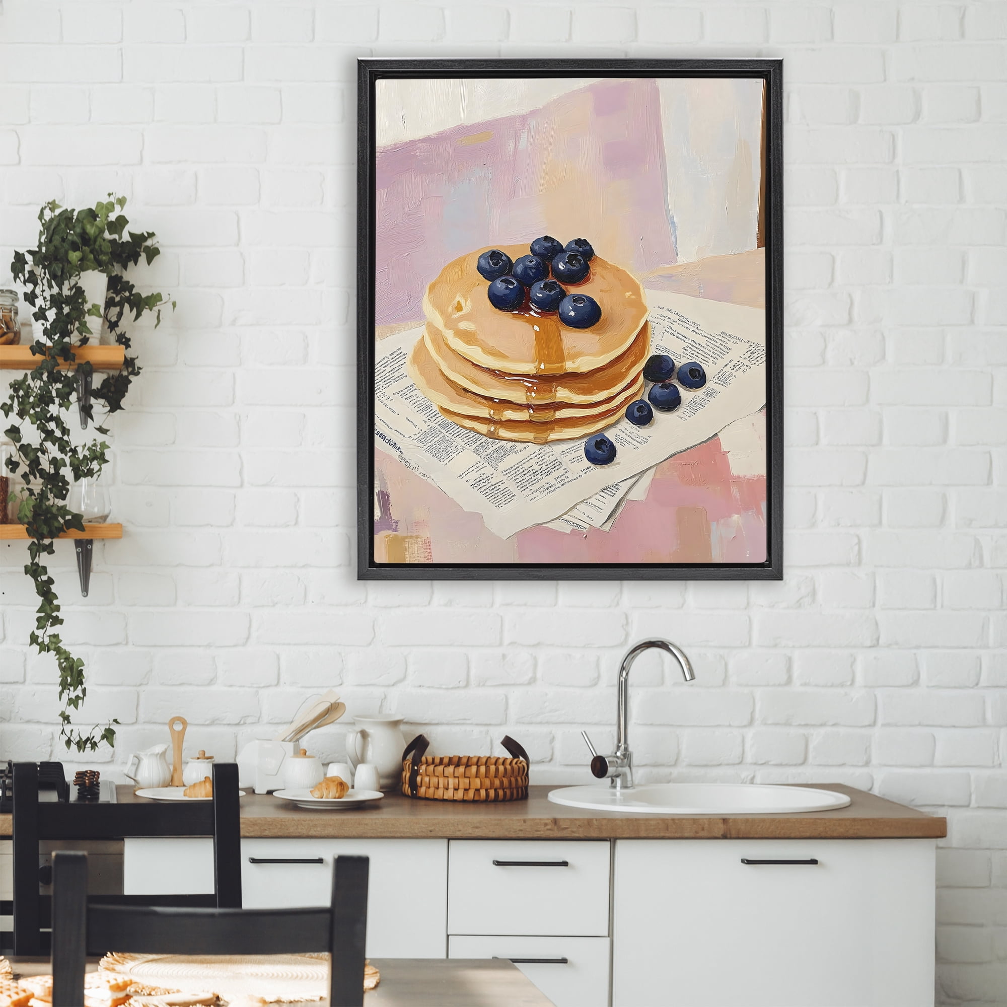 Stupell Industries Blueberry Pancakes with Syrup Black Framed Floater Canvas Wall Art, design by The Prints Vibe
