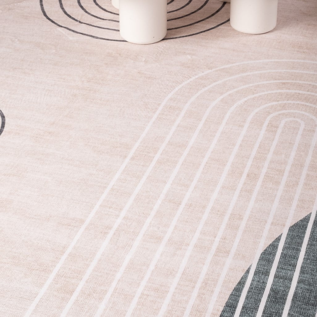 Tapis d'interieur moderne du milieu du siecle Rug Branch Eclipse, beige vert, abstrait - Salon, chambre, salle a manger et bureau