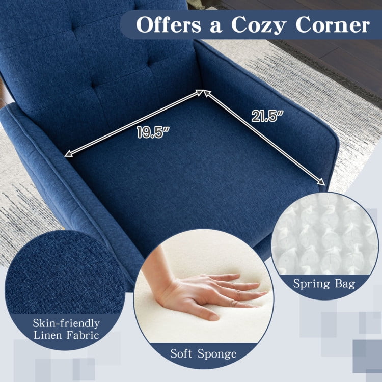 Finihen Accent Chair, Upholstered Accent Armchair, Linen Fabric Accent Chair with Removable Seat Cushion, for Living Room, Bedroom, Reception Room, Blue Finihen Accent Chair, Upholstered Accent Armchair, Linen Fabric Accent Chair with Removable Seat Cushion, for Living Room, Bedroom, Reception Room, Blue