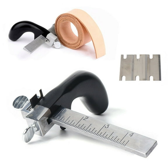 Miumaeov Leather Strap Cutter Professional Leather Draw Gauge Tool Hand Craft Belt Cutting Tool with 3 Blades