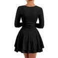 thumbnail image 2 of Women's Square Neck Mini Dress Ruffle Hem Ruched Waist Long Sleeve Corset Party Casual Summer Outfit, 2 of 5