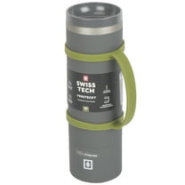 Swiss Tech Stainless Steel Insulated 360 Sip Water Bottle with Leakproof Lid, Silicone Handle and Hidden Storage Compartment, 20oz, Soft Touch Grey