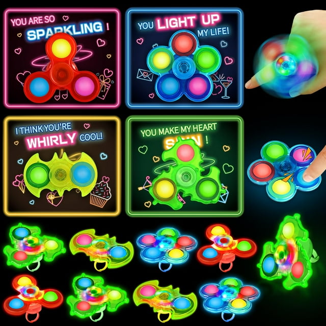 Fidget Spinners AuroTops Light Up, paquete de 24 tarjetas de San Valentín