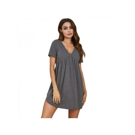 

Womens Nightgowns Sleepwear Cotton Pajamas - Woman Short Sleeve V Neck Nightdress Nightshirt Plus Size Pajamas Dress Loungewear