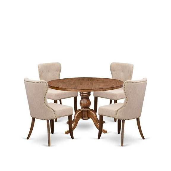 Luxe by East West Furniture 5 Piece Dining Set Consists Of 48" Round Kitchen Table In Light Tan Color