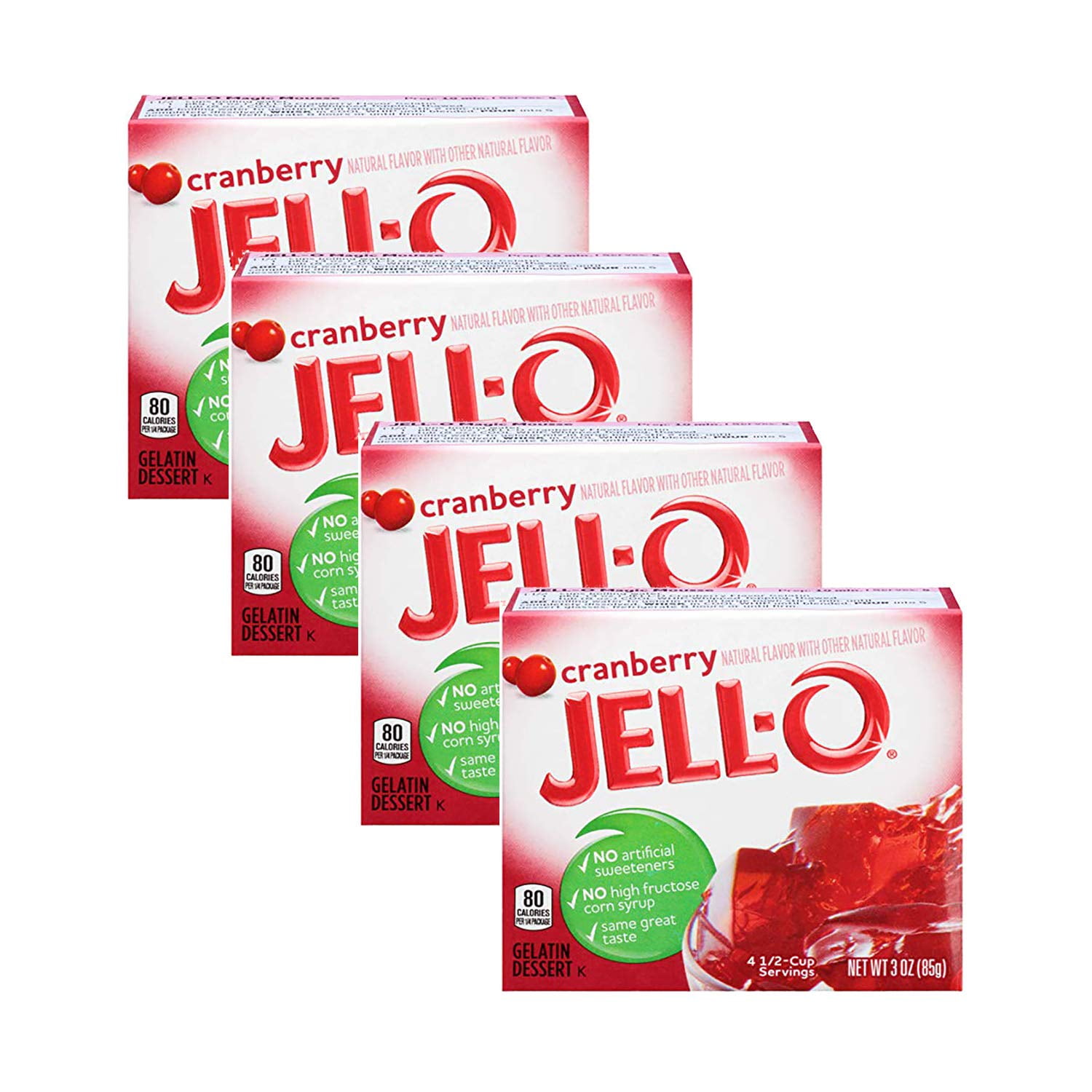 JellO Gelatin Dessert, Cranberry, 3Ounce Boxes (Pack of 4)