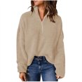 thumbnail image 2 of Herrnalise Women's Cable Cropped Sweater Long Sleeve Crewneck Pullover Knit Jumper Top Beige,S, 2 of 6