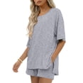 thumbnail image 2 of Ekouaer Womens 100% Cotton 2 Pieces Short Sets Summer Short Sleeve Outfits Casual Matching Lounge Set with Pockets, 2 of 6