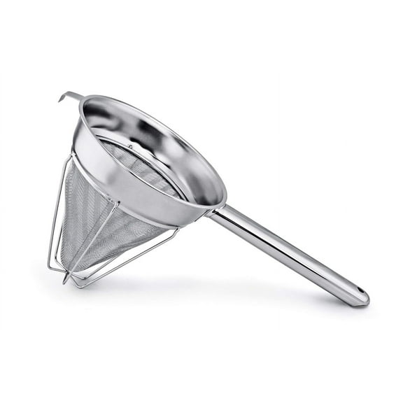 Winco CCB-8R Hollow Handle Stainless Steel Bouillon Strainer with Extra Fine Mesh, Reinforced - 8 in.