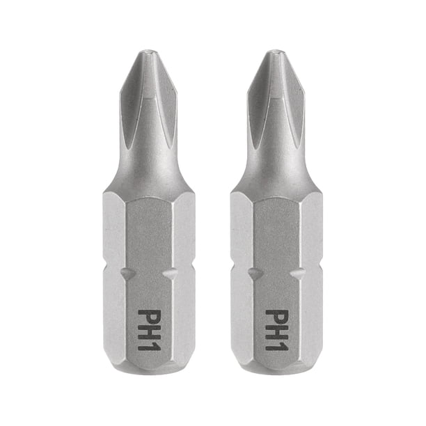 Uxcell 2pcs PH1 Broca de destornillador Phillips 1/4" Hex Shank 25mm/1" Longitud Magnética Bits de Cabeza Cruzada Hex Acero S2