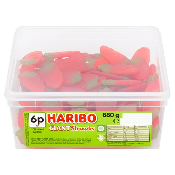Haribo Giant Strawberries Tub 100 PIECES Imported From The UK England