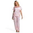 thumbnail image 3 of DAKIMOE Silk Satin Pajamas Set for Women Two-Piece Sleepwear Short Sleeve Pjs Soft Button Down Shirt and Wide Leg Long Pants with Pockets, 3 of 7
