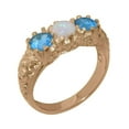 thumbnail image 1 of LBG British Made 10k Rose Gold Natural Opal & Blue Topaz Womens Statement Ring - 33 size options - Size 9.25, 1 of 7