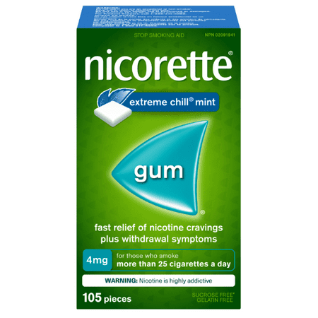 Nicorette Quit Smoking, Nicotine Gum, Extreme Chill Mint, 4mg, Value Size 105 count