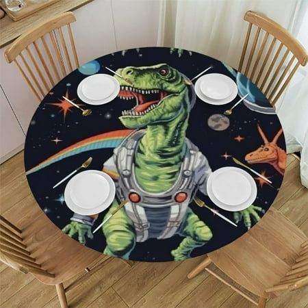 

BCIIG Dinosaurs Space Art Round Table Cover Stain Resistant Washable Indoor Outdoor Tablecloth Kitchen Dining Wedding Parties 100% Polyester Fiber 31 -35