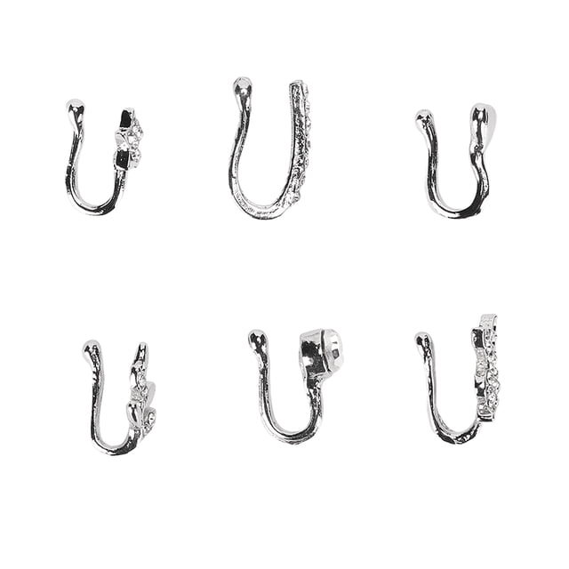 Adjustable, 6 Styles, Non Piercing Design, Stainless Steel & Zircon, Perfect Gifts - prosthetic NoseFaux Nose Piercing Set