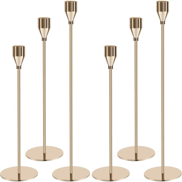 Juego de 6 Portavelas de Metal, Candelabros Dorados, Portavelas de Metal Cónico Dorado, Portavelas Cónicos para Velas de 3/4 Pulgadas de Grosor, Portavelas Altos para Centro de Mesa, Candle Ornaments