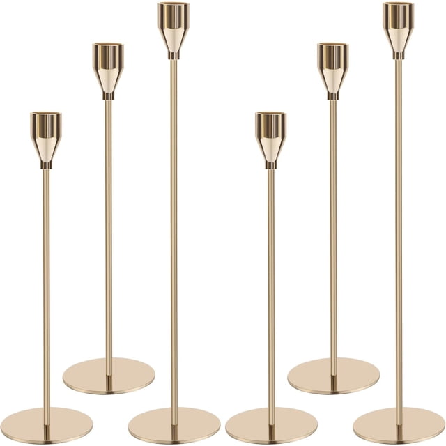 Juego de 6 Portavelas de Metal, Candelabros Dorados, Portavelas de Metal Cónico Dorado, Portavelas Cónicos para Velas de 3/4 Pulgadas de Grosor, Portavelas Altos para Centro de Mesa, Candle Ornaments