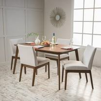 Noble House Caruso Mid-Century Modern 5 Piece Dining Set, Light Beige and Walnut